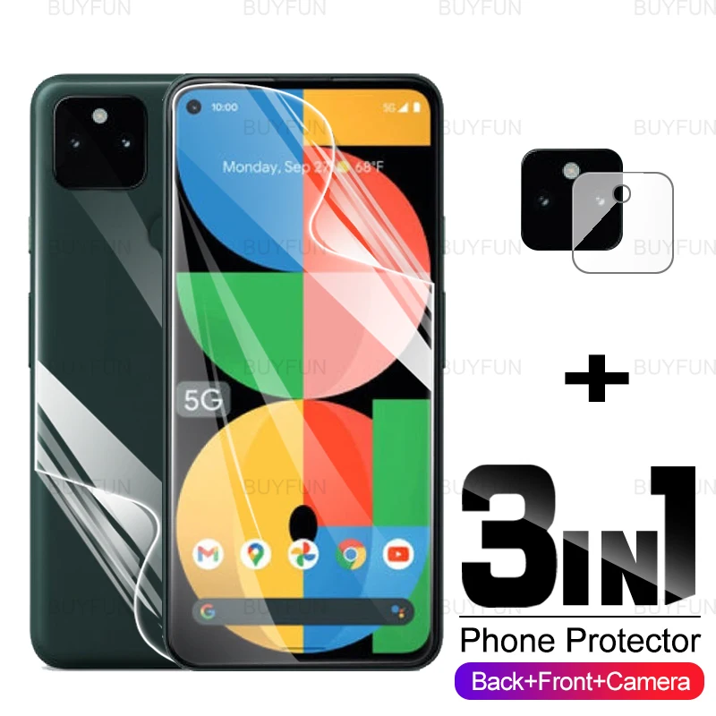 

Гидрогелевая пленка 3 в 1 для Google Pixel 5a 5G HD, передняя и задняя защитная пленка для объектива камеры, пленка для объектива камеры Google pixel 5 a a5 5a 6,43...