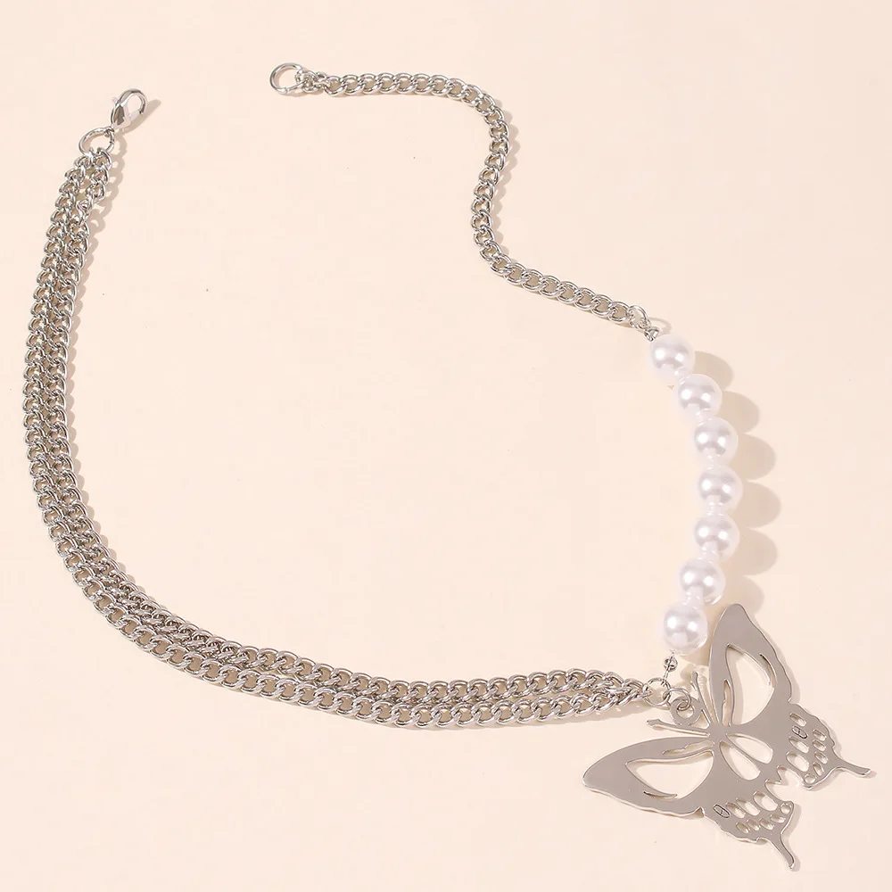 

Hollow Butterfly Pedant Necklace for Women Gothic Chains Collar Boho Pearl Couple Necklace Punk Men's Choker Necklace Jewelry