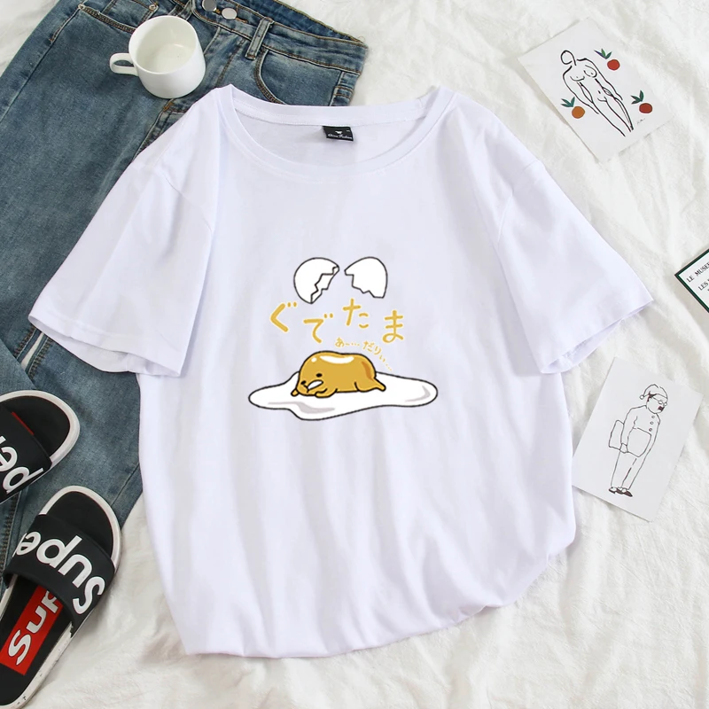 Японский Harajuku милый Gudetama Lazy Egg Yolk Kawaii Футболка женская хлопковая Футболка с рисунком Harajuku женская футболка Топы