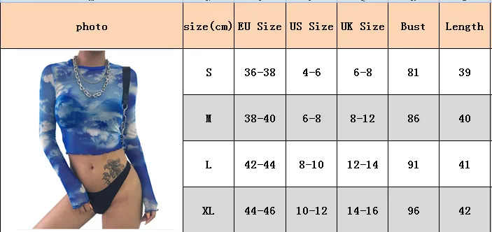Sexy Fashion Women See-through Sheer Mesh Short Tops Long Sleeve Summer Blue Sky Printed Pullover Skinny Club Streetwear | Женская