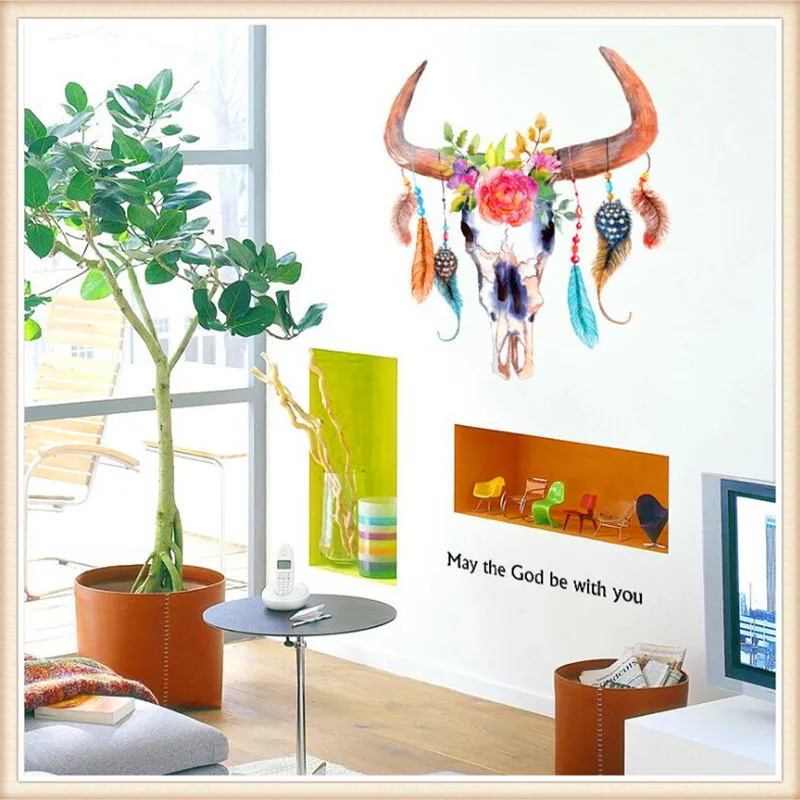 Абстрактная роспись красочная голова быка 3D Наклейка на стену Гостиная Спальня