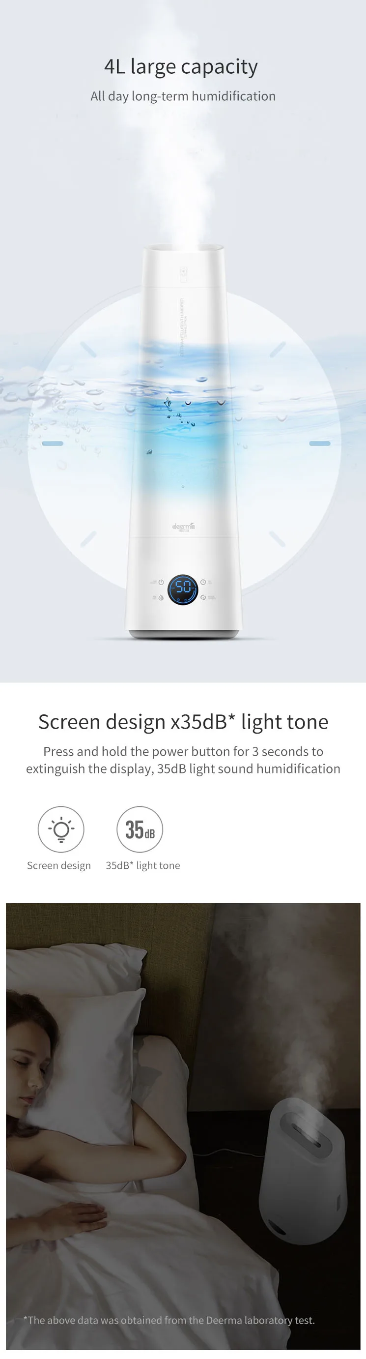 XIAOMI Deerma DEM-LD220 увлажнитель воздуха с пультом дистанционного управления 4L с сенсорным экраном, стоящий увлажнитель воздуха 12 H, регулируемый увлажнитель воздуха