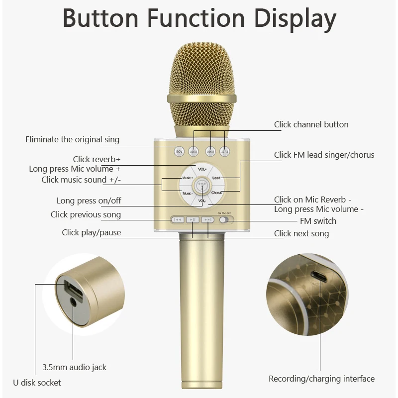 

Q12 Concept Karaoke Wireless Bluetooth Microphone With FM Car KTV Chorus Mode Pairing USB Noise Reduction Accompaniment