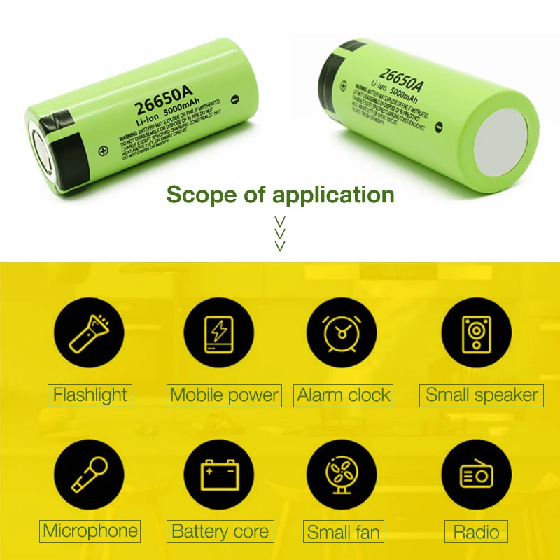 

26650A Rechargeable battery 3.7V 5000mAh Li-ion 26650 Battery for Flashlight Headlight Powerbank Power Tools Batteries