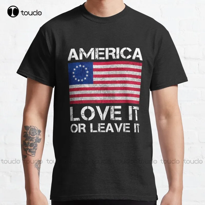 Новая футболка Betsy Ross Flag America Love It Or оставьте классическую футболку хлопковая |