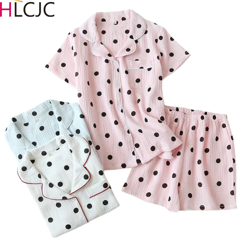 Простая японская короткая Пижама для женщин из 100% хлопка с коротким рукавом