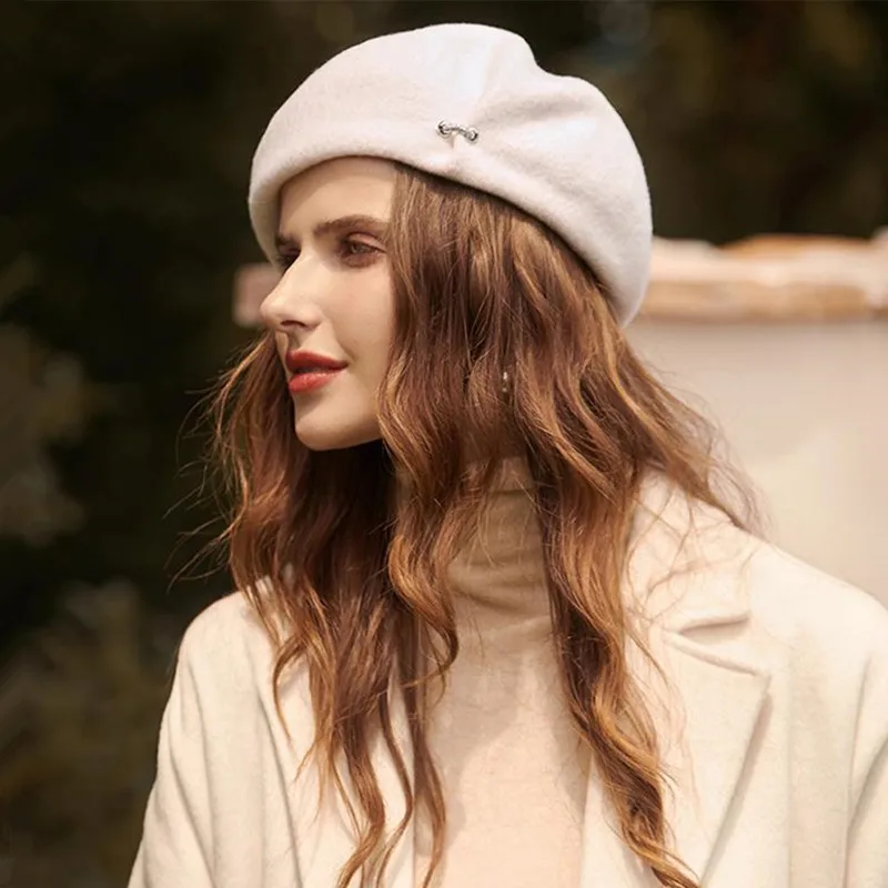 Elegant Retro England Lady Spring Winter Warmer Wool Knitted Beret Cap Woman Outdoor Travel Shopping Pumpkin Hat Sweet Girl Gift