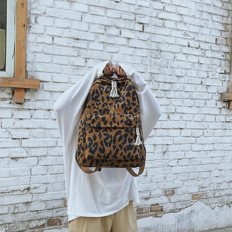 Leopard Design Women Backpack Large Capacity Corduroy Female Rucksack Fashion Travel Bag School Woman | Багаж и сумки
