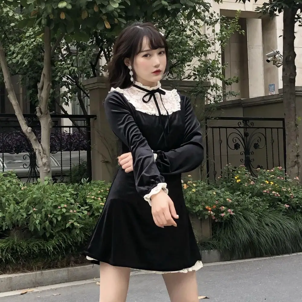 Платье в стиле &quotЛолита&quot японский темно кружева шить кружевной воротник