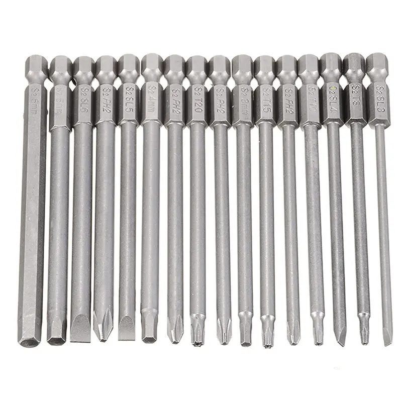 

16Pcs 100mm Long Alloy Steel Magnetic Head Cross Phillips Hex Screwdriver Bits Set Torx Head Hex Driver Bits