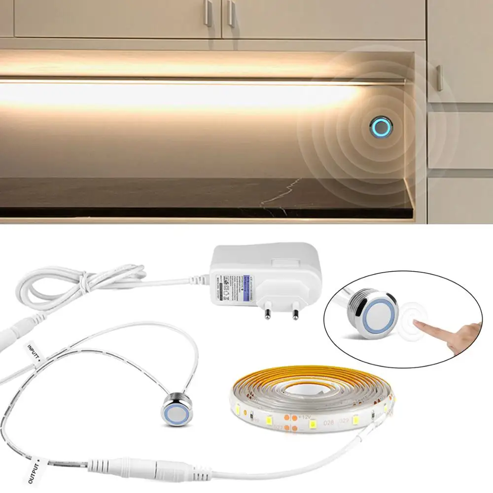 

LED Strip Light Dimmable Touch Sensor Control LED Strips 2835 Lamp Tape 220V AC To DC 12V 2A Power Kitchen Bed Lighting