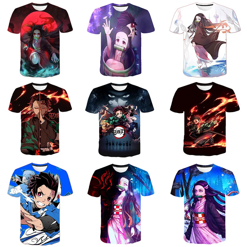 

Harajuku Anime Demon Slayer Kimetsu No Yaiba Tee Tshirts Cosplay Summer Short Sleeve Kids Clothes Blade of Ghost Graphic T Shirt