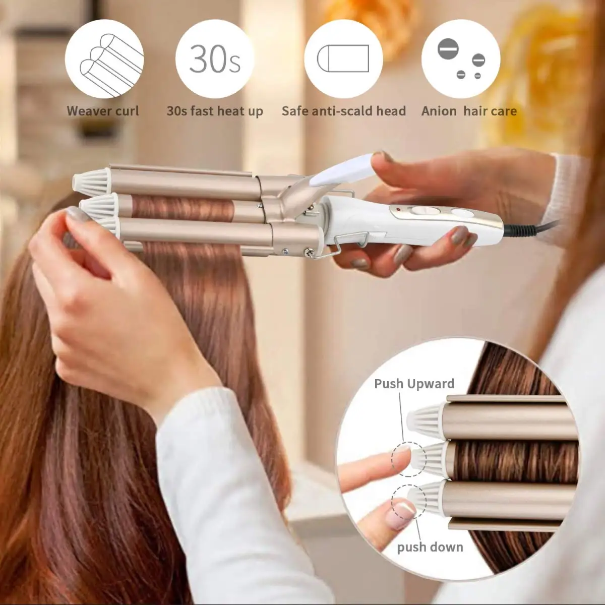 Электрические тройные щипцы для завивки волос с двойным напряжением инструменты