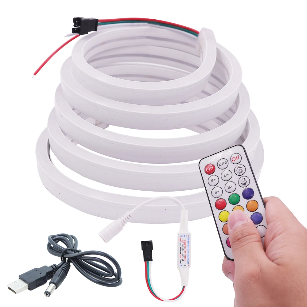 

5V WS2812B RGB LED Strip Neon Light USB Powered Individually Addressable RGB Neon Sign Light 60LEDs/M Waterproof Neon Rope Tube