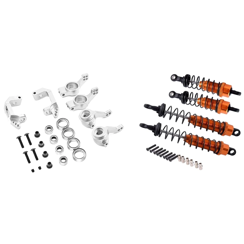 

2 Set RC Car Part: 1 Set Front & Rear Shock Absorber & 1 Set Metal Steering Block Knuckle Bearing Set