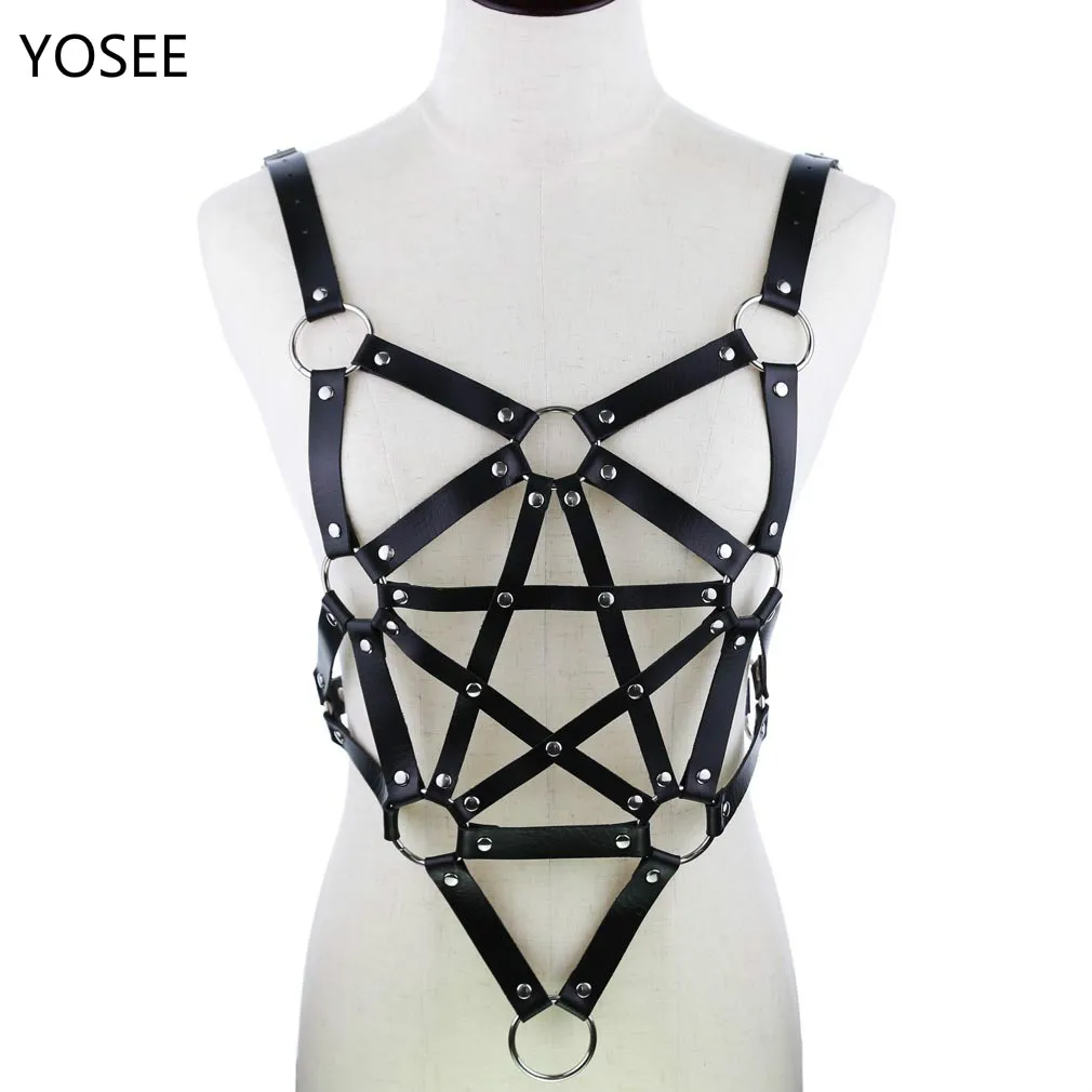 

Sexy Leather Harness Garters Belt Stars Silver Body Necklace Women