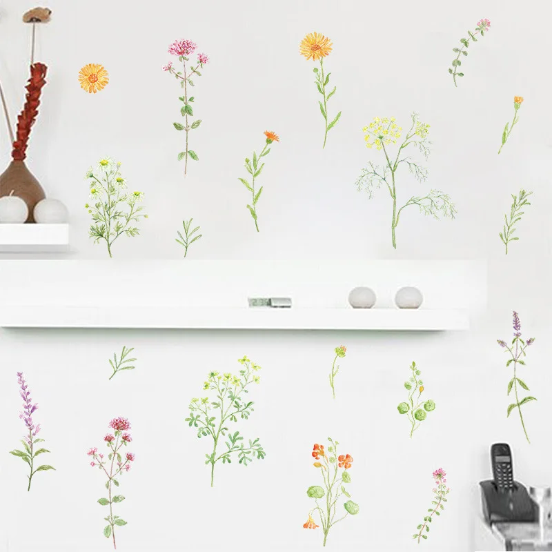 Зеленые листья цветы настенные наклейки для украшения комнаты Спальня Гостиная