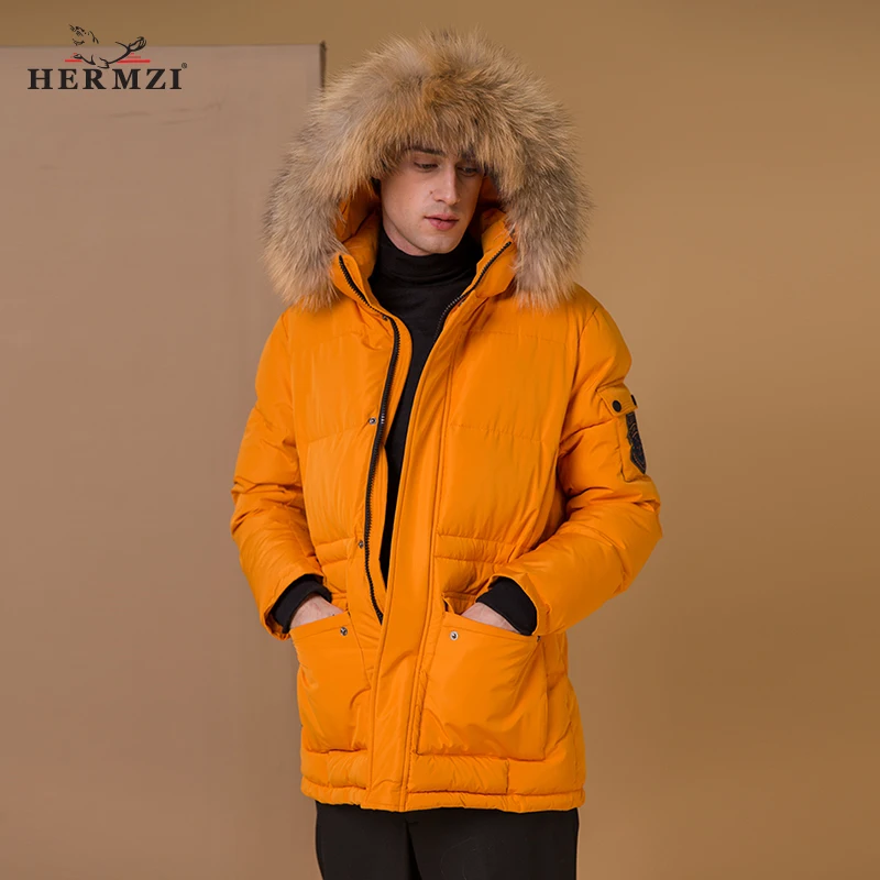 HERMZI 2020 Мужское Зимнее Пальто Зимняя Куртка Мужская Теплая Синтепон Аляска Парка