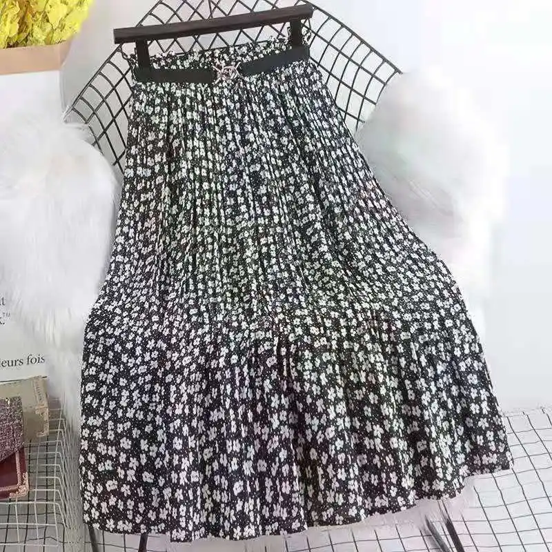 

Chiffon floral skirt 2021 new spring and summer small fresh A-line high waist slim medium length pleated skirt
