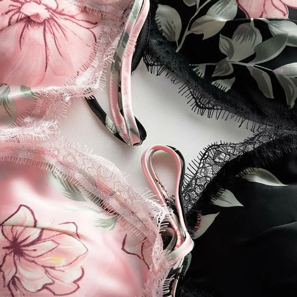 Женская сексуальная пижама атласная шелковая ночная сорочка кружевная рубашка