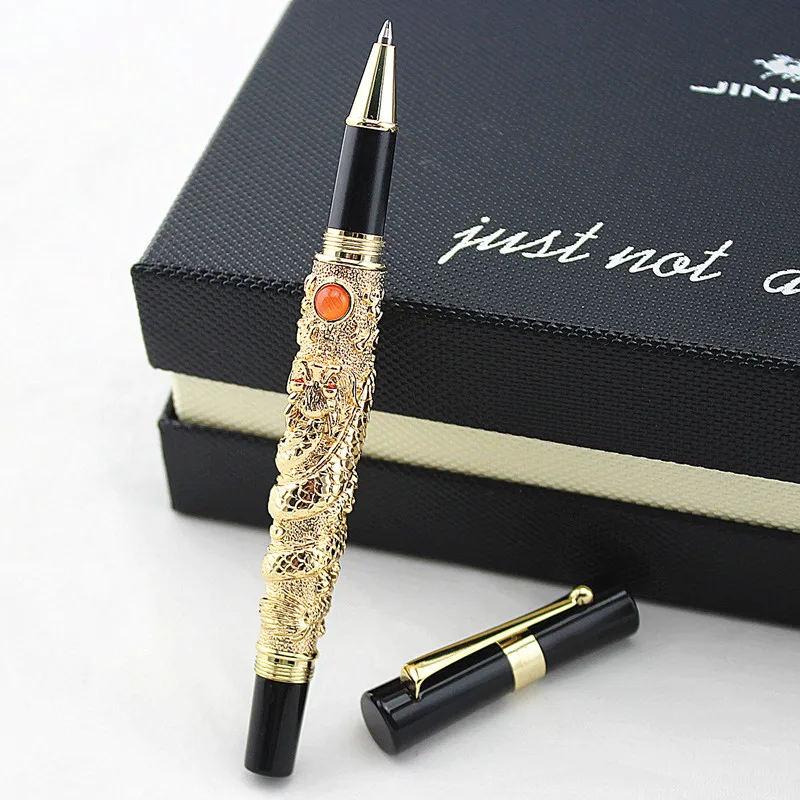 Jinhao, роскошная Золотая Ручка-роллер с драконом, высокое качество, металлические шариковые ручки для письма