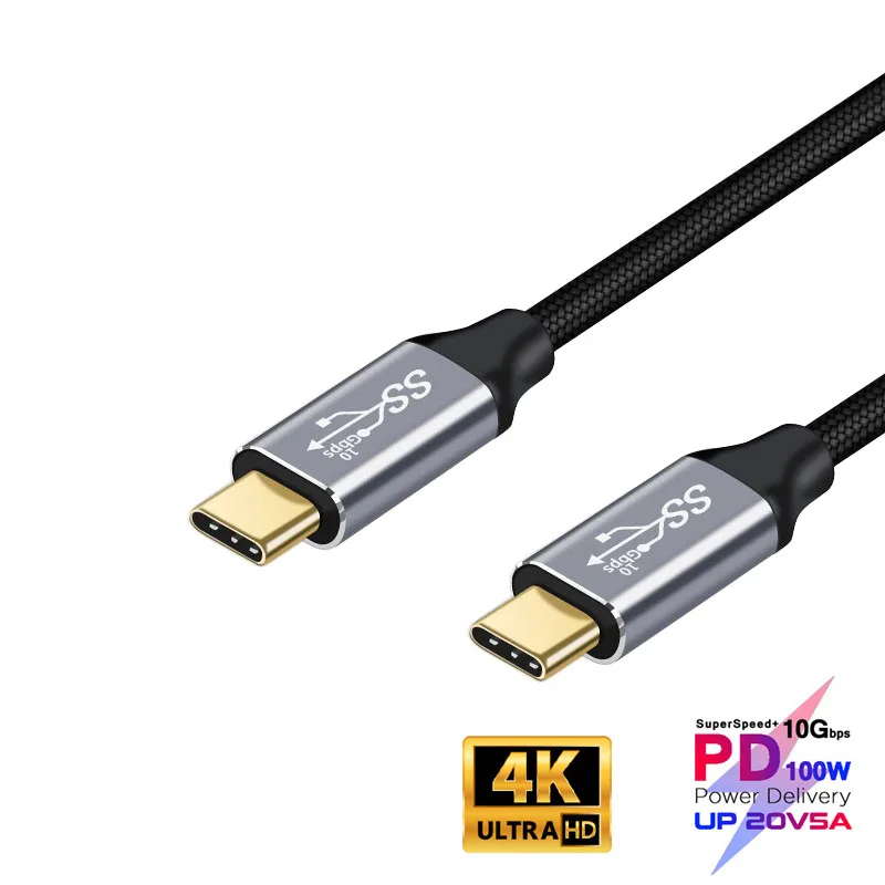 Позолоченный 100W 5A Type C кабель 4K @ 60 Гц USB USB3.1 Gen 2 10 Гбит/с шнур для быстрой зарядки и