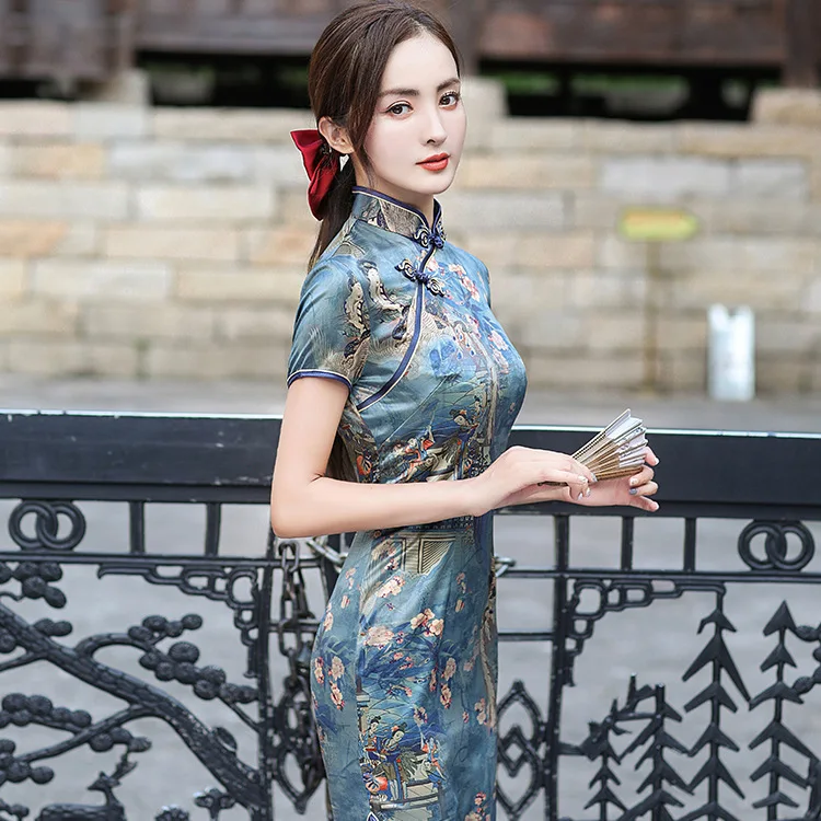 Qipao современное шелковое традиционное китайское женское платье Ципао элегантное