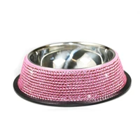 hot sale crystal pet bowl stainless steel rhinestone inlaid pet dog cat food water bowl dropshipping