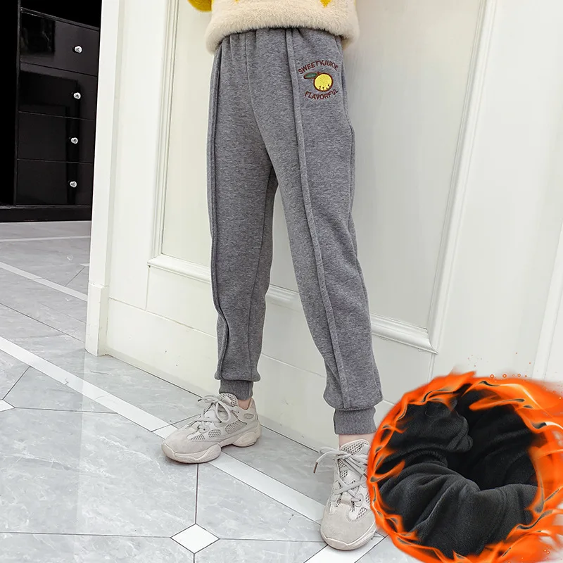 

New Winter Girls Thickening Plus Velvet Sports Pants Children's Warm Casual All-match Pants Kids Loose Closing Trousers