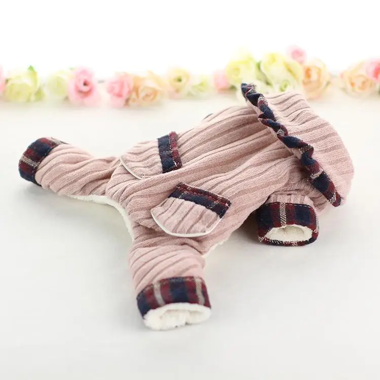 Kawaii зимняя одежда для собак четыре фута одежда для домашних животных Chiwawa jorkie Bomei платья в полоску - Цвет: Розовый