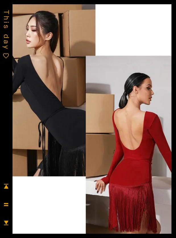 

Latin Dance Dress Adults Black Tassel long sleeve Fringe Dress salsa dress Samba tango dresss red black light brown 2080