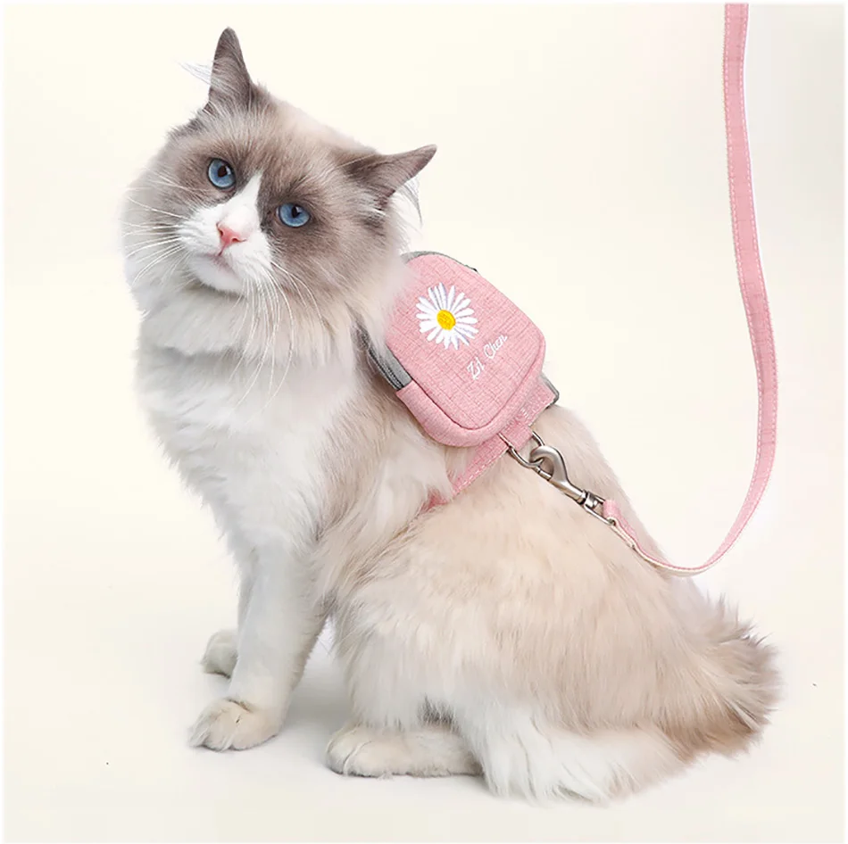 

Dog Cat Leash Harness Embroidery Chrysanthemum Belt Lead For Cat Kitten Small Dog Chest Strap Rope Puppy Cat Backpack Bag Pet