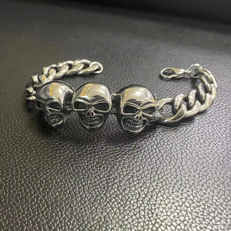 

Big Heavy Skull Stainless Steel Biker Bracelet Hip Hop Punk Charms Men;s Jewelry