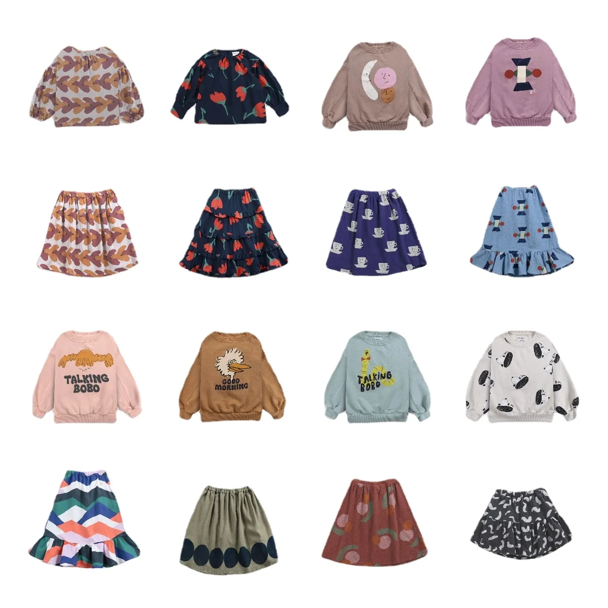 

Kids Girls Sweaters Skirts Set bobo 2021 Autumn Children Long-sleeved Sweatshirt Tops Cartoon Printed Blouses Skirt Suits 1-11Y