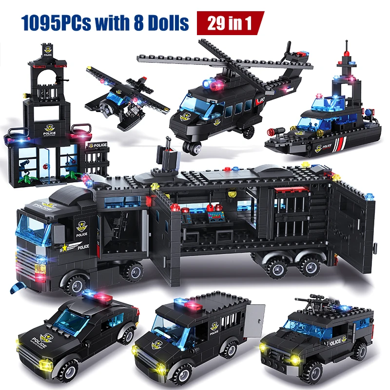 HIPAC 1095 шт Строительные блоки спецназ город полицейский участок автомобиль