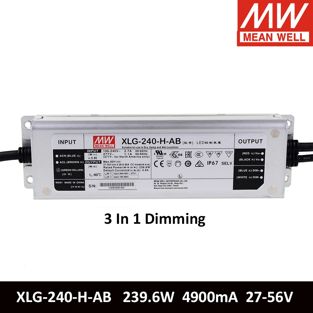 Источник питания MEAN WELL XLG-240-H-AB, 240 Вт, 4900 мА, 27-56 в, светодиодный драйвер постоянной мощности, импульсный источник питания Meanwell для платы 2 шт. QB288 LM301H - изображение