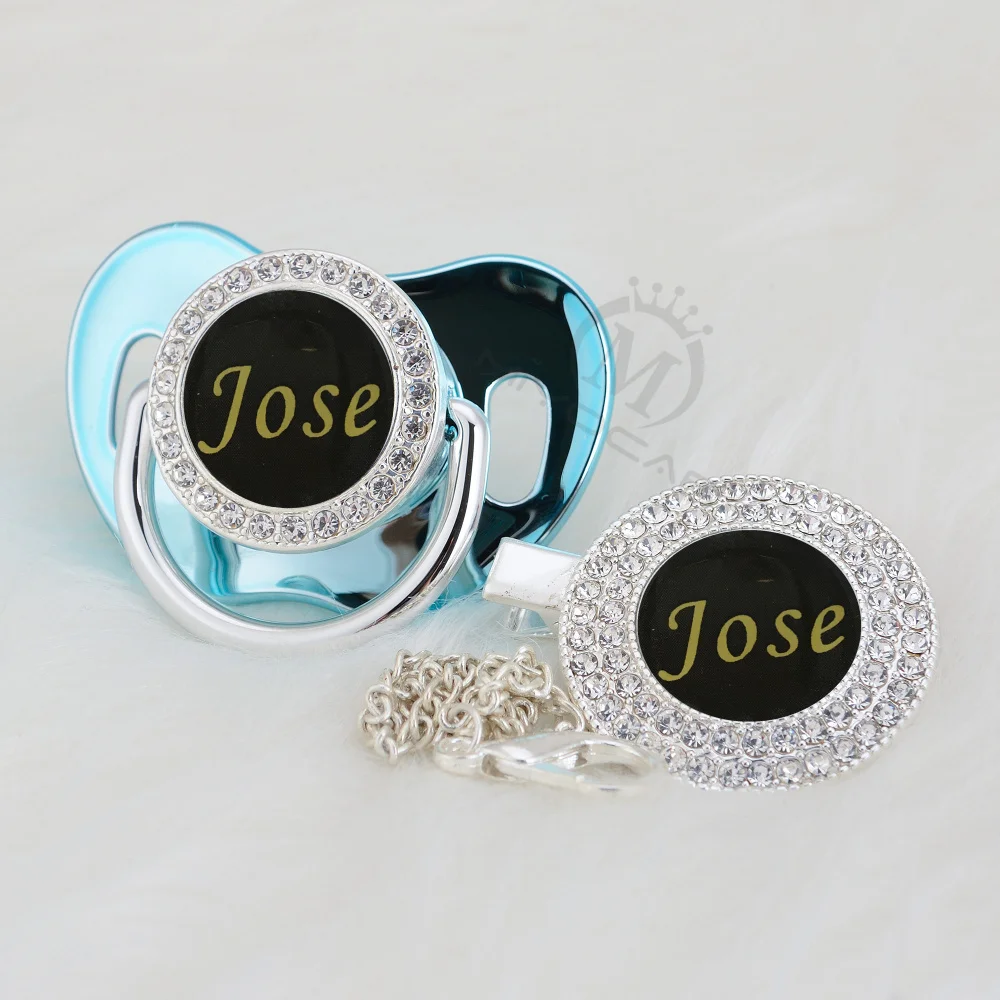 

MIYOCAR custom any name photo can make bling silver pacifier and pacifier clip black collection BPA free dummy unique P8-1B