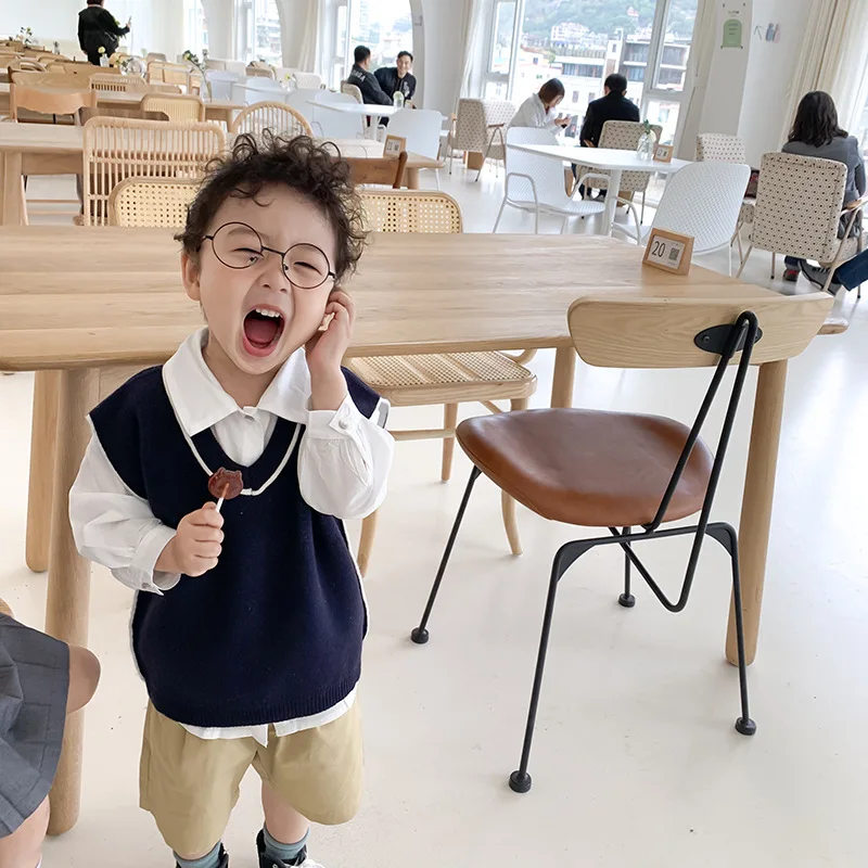 Весенне-осенние вязаные жилеты в консервативном стиле для мальчиков Детские