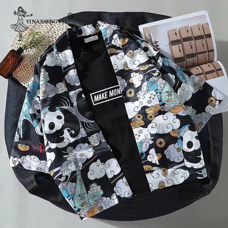 Традиционное японское кимоно Yukata рубашка унисекс солнцезащитная одежда блузка