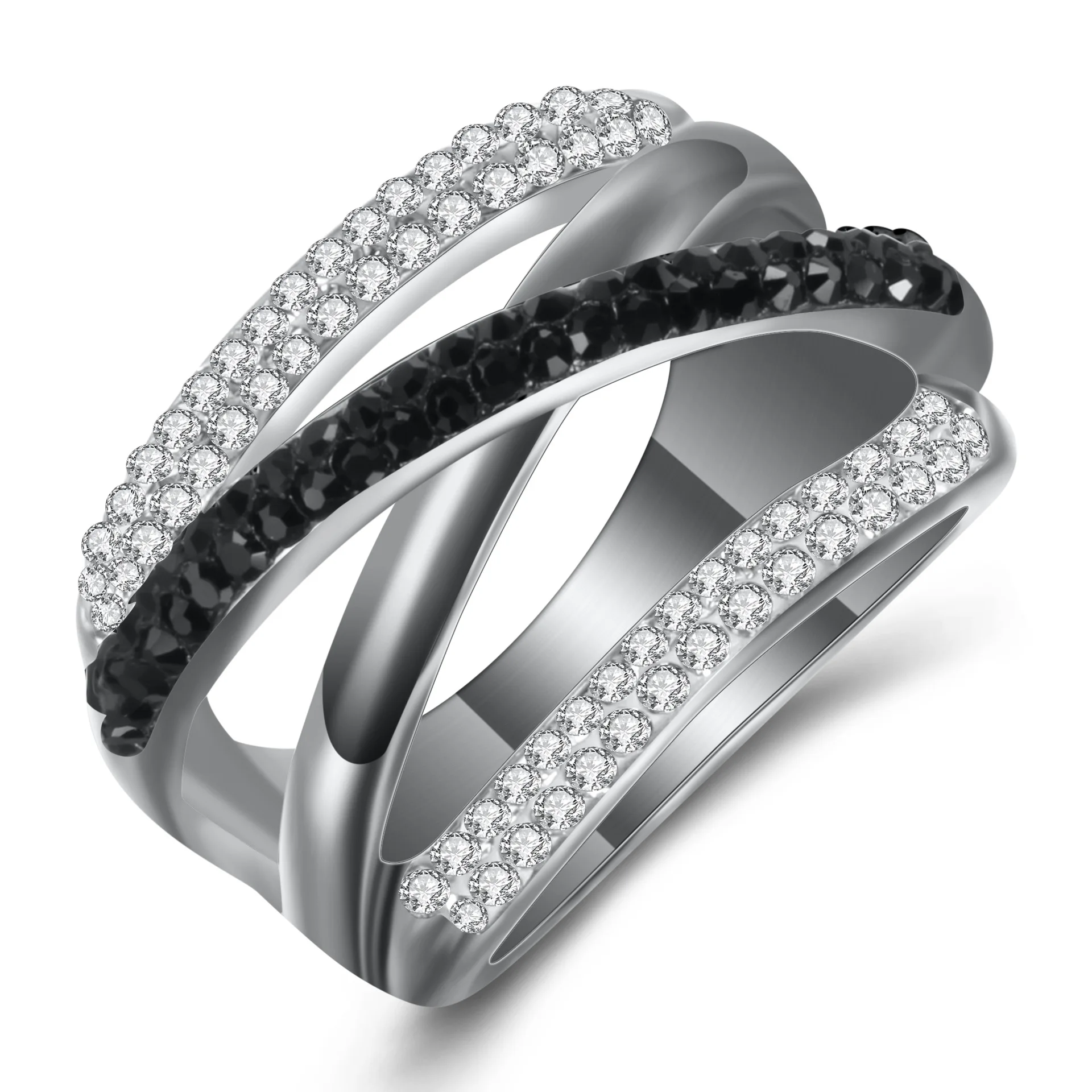 

Classic European And American Creative Black And White Diamond Stainless Steel Ring Fashion Ladies Ring Factory Wholesale