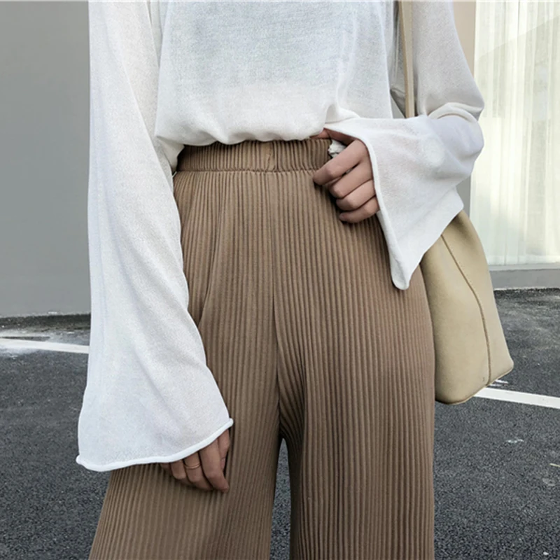 

Pants Women Streetwear High Waist Loose Thin Straight Elegant All-match Trendy Korean Style Solid Pleated Breathable Trousers