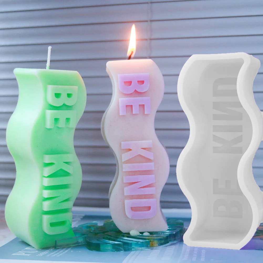 

Silicone Candle Mold BE Kind Wave Pillar Resin Moulds Ornament Making DIY Casting Epoxy Resin Mold Wax Soap Clay Craft