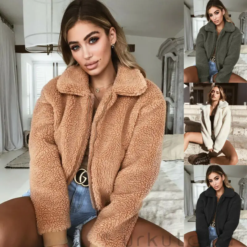 Женское пушистое мохнатое теплое пальто из искусственного меха куртка кардиган