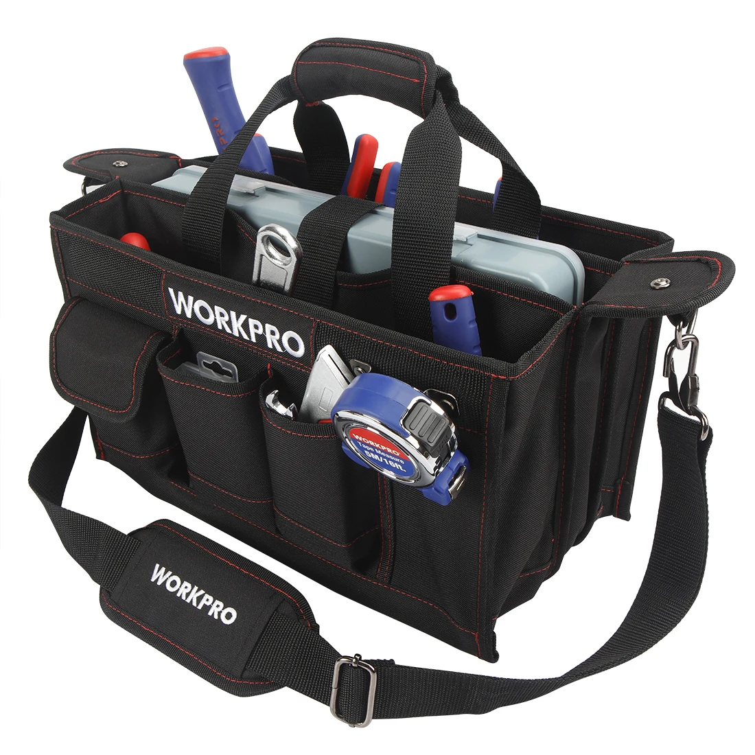 WORKPRO 600D сумка для инструментов на плечо с центральным лотком Водонепроницаемые Наборы инструментов Сумки Карманы для электронных сумок