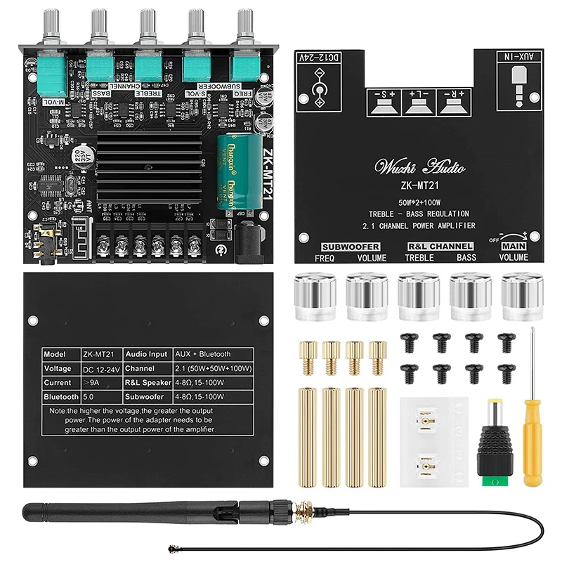 

ZK-MT21 Плата усилителя Bluetooth 2,1 2X50W + 100W модуль усилителя мощности звука Bass и управление высокими частотами с антенной