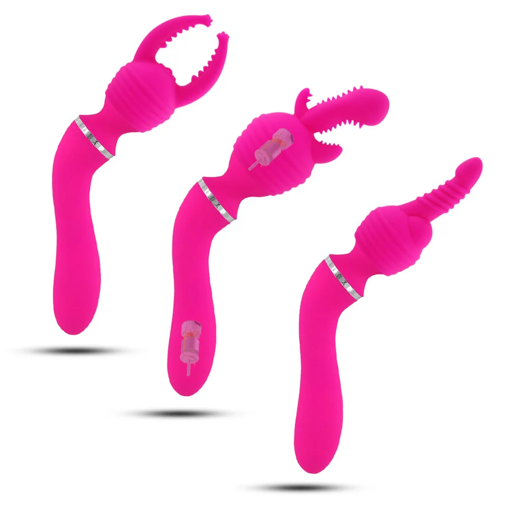 Мощный Волшебная палочка вибратор с 3 головы заглушки силиконовые вибраторы