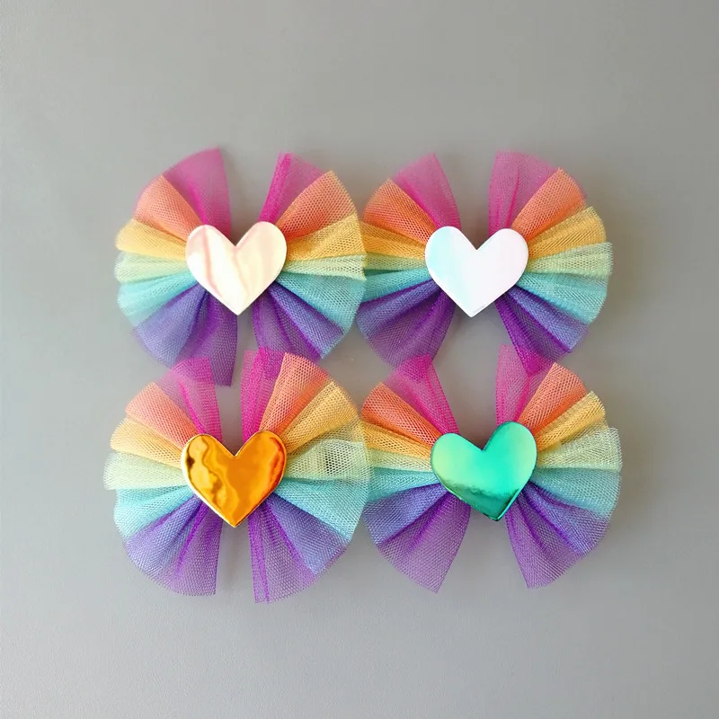 Заколки для волос с бантом радужной сеткой девочек цветные детские заколки