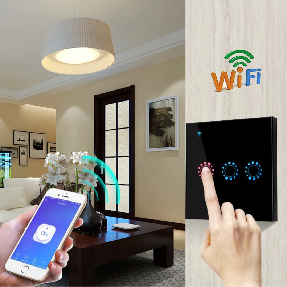 Умный сенсорный настенный выключатель Tuya Ewelink с Wi-Fi роскошной стеклянной панелью