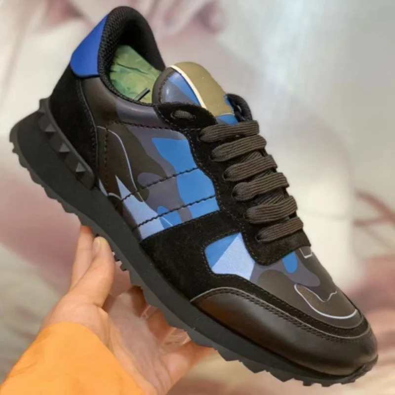 

Tenis masculinos de sola grossa de design de luxo, moda camuflagem estrela de couro sapatos casuais de desfile de sapatos de mar