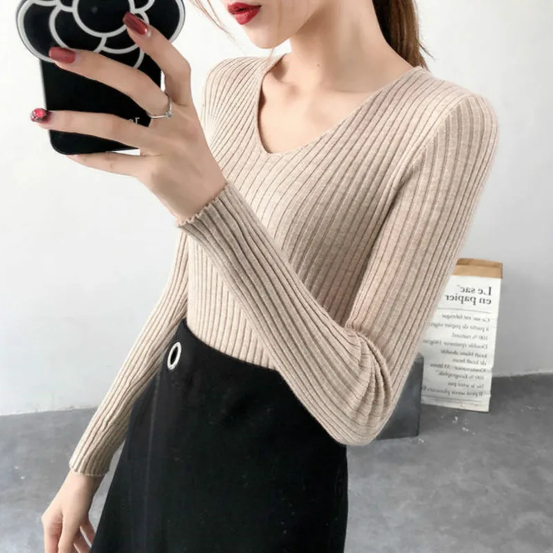 Женский вязаный пуловер Sitruuna повседневный однотонный джемпер с v-образным